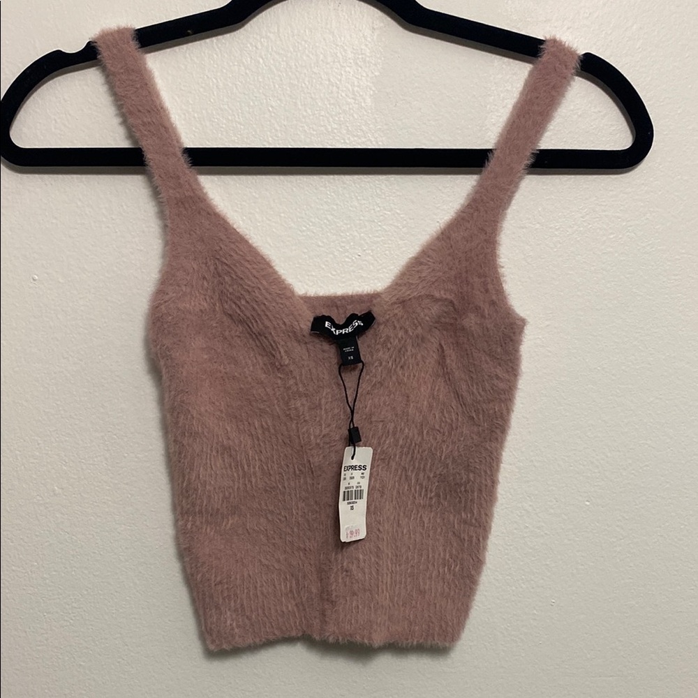 Express Fuzzy Scoop Neck Tank Top in Dusty Rose